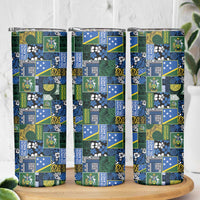 Solomon Islands Meri Kirihimete Skinny Tumbler Pacific Patchwork Xmas Vibes - Polynesian Pride