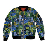Solomon Islands Meri Kirihimete Sleeve Zip Bomber Jacket Pacific Patchwork Xmas Vibes - Polynesian Pride