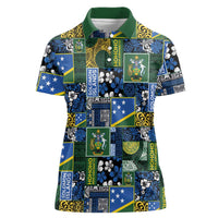 Solomon Islands Meri Kirihimete Women Polo Shirt Pacific Patchwork Xmas Vibes LT9 Female Blue - Polynesian Pride
