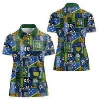 Solomon Islands Meri Kirihimete Women Polo Shirt Pacific Patchwork Xmas Vibes LT9 - Polynesian Pride