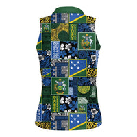 Solomon Islands Meri Kirihimete Women Sleeveless Polo Shirt Pacific Patchwork Xmas Vibes - Polynesian Pride