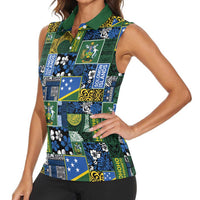 Solomon Islands Meri Kirihimete Women Sleeveless Polo Shirt Pacific Patchwork Xmas Vibes - Polynesian Pride
