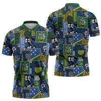 Solomon Islands Meri Kirihimete Zipper Polo Shirt Pacific Patchwork Xmas Vibes LT9 - Polynesian Pride