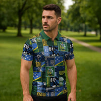 Solomon Islands Meri Kirihimete Zipper Polo Shirt Pacific Patchwork Xmas Vibes LT9 - Polynesian Pride
