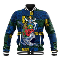 Solomon Islands Meri Kirihimete Baseball Jacket Funny Santa Riding Shark - Polynesian Pride