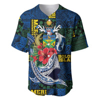Solomon Islands Meri Kirihimete Baseball Jersey Funny Santa Riding Shark LT9 Blue - Polynesian Pride