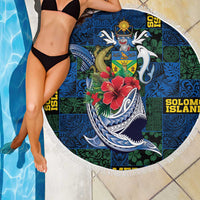 Solomon Islands Meri Kirihimete Beach Blanket Funny Santa Riding Shark - Polynesian Pride