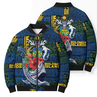 Solomon Islands Meri Kirihimete Bomber Puffer Jacket Funny Santa Riding Shark - Polynesian Pride