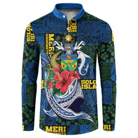 Solomon Islands Meri Kirihimete Button Sweatshirt Funny Santa Riding Shark - Polynesian Pride