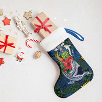 Solomon Islands Meri Kirihimete Christmas Stocking Funny Santa Riding Shark - Polynesian Pride