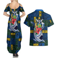 Solomon Islands Meri Kirihimete Couples Matching Summer Maxi Dress and Hawaiian Shirt Funny Santa Riding Shark - Polynesian Pride