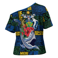 Solomon Islands Meri Kirihimete Cross Shoulder Shirt Funny Santa Riding Shark LT9 - Polynesian Pride