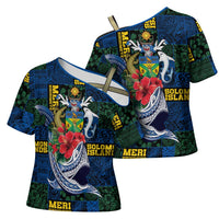 Solomon Islands Meri Kirihimete Cross Shoulder Shirt Funny Santa Riding Shark LT9 - Polynesian Pride