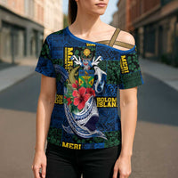 Solomon Islands Meri Kirihimete Cross Shoulder Shirt Funny Santa Riding Shark LT9 - Polynesian Pride