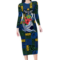 Solomon Islands Meri Kirihimete Family Matching Long Sleeve Bodycon Dress and Hawaiian Shirt Funny Santa Riding Shark - Polynesian Pride