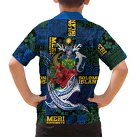 Solomon Islands Meri Kirihimete Family Matching Off The Shoulder Long Sleeve Dress and Hawaiian Shirt Funny Santa Riding Shark - Polynesian Pride