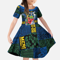 Solomon Islands Meri Kirihimete Family Matching Off The Shoulder Long Sleeve Dress and Hawaiian Shirt Funny Santa Riding Shark - Polynesian Pride