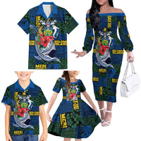 Solomon Islands Meri Kirihimete Family Matching Off The Shoulder Long Sleeve Dress and Hawaiian Shirt Funny Santa Riding Shark - Polynesian Pride