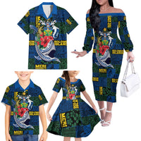 Solomon Islands Meri Kirihimete Family Matching Off The Shoulder Long Sleeve Dress and Hawaiian Shirt Funny Santa Riding Shark - Polynesian Pride