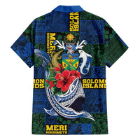 Solomon Islands Meri Kirihimete Family Matching Off The Shoulder Long Sleeve Dress and Hawaiian Shirt Funny Santa Riding Shark - Polynesian Pride
