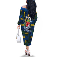 Solomon Islands Meri Kirihimete Family Matching Off The Shoulder Long Sleeve Dress and Hawaiian Shirt Funny Santa Riding Shark - Polynesian Pride