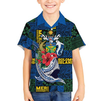 Solomon Islands Meri Kirihimete Family Matching Off The Shoulder Long Sleeve Dress and Hawaiian Shirt Funny Santa Riding Shark - Polynesian Pride