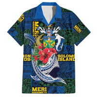 Solomon Islands Meri Kirihimete Family Matching Off Shoulder Maxi Dress and Hawaiian Shirt Funny Santa Riding Shark - Polynesian Pride
