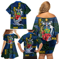 Solomon Islands Meri Kirihimete Family Matching Off Shoulder Short Dress and Hawaiian Shirt Funny Santa Riding Shark - Polynesian Pride