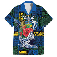 Solomon Islands Meri Kirihimete Family Matching Off Shoulder Short Dress and Hawaiian Shirt Funny Santa Riding Shark - Polynesian Pride