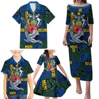 Solomon Islands Meri Kirihimete Family Matching Puletasi and Hawaiian Shirt Funny Santa Riding Shark - Polynesian Pride