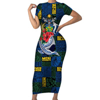 Solomon Islands Meri Kirihimete Family Matching Short Sleeve Bodycon Dress and Hawaiian Shirt Funny Santa Riding Shark - Polynesian Pride