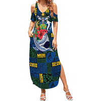 Solomon Islands Meri Kirihimete Family Matching Summer Maxi Dress and Hawaiian Shirt Funny Santa Riding Shark - Polynesian Pride