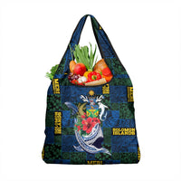Solomon Islands Meri Kirihimete Grocery Bag Funny Santa Riding Shark - Polynesian Pride