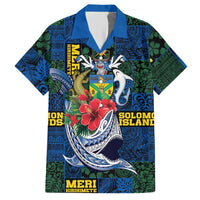 Solomon Islands Meri Kirihimete Hawaiian Shirt Funny Santa Riding Shark LT9 Blue - Polynesian Pride
