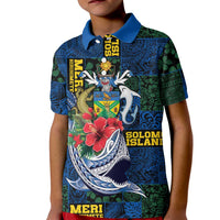 Solomon Islands Meri Kirihimete Kid Polo Shirt Funny Santa Riding Shark LT9 Kid Blue - Polynesian Pride