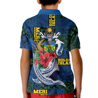 Solomon Islands Meri Kirihimete Kid Polo Shirt Funny Santa Riding Shark LT9 - Polynesian Pride