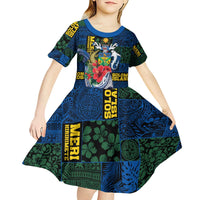 Solomon Islands Meri Kirihimete Kid Short Sleeve Dress Funny Santa Riding Shark LT9 - Polynesian Pride