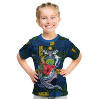 Solomon Islands Meri Kirihimete Kid T Shirt Funny Santa Riding Shark LT9 Blue - Polynesian Pride