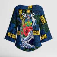 Solomon Islands Meri Kirihimete Kimono Sleeve Blouse Funny Santa Riding Shark - Polynesian Pride