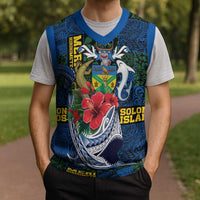 Solomon Islands Meri Kirihimete Christmas Knitted V-Neck Vest Funny Santa Riding Shark - Polynesian Pride