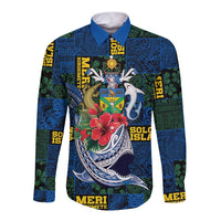 Solomon Islands Meri Kirihimete Long Sleeve Button Shirt Funny Santa Riding Shark - Polynesian Pride
