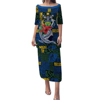 Solomon Islands Meri Kirihimete Puletasi Funny Santa Riding Shark LT9 Long Dress Blue - Polynesian Pride