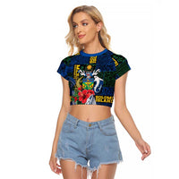 Solomon Islands Meri Kirihimete Raglan Cropped T Shirt Funny Santa Riding Shark LT9 Female Blue - Polynesian Pride