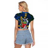 Solomon Islands Meri Kirihimete Raglan Cropped T Shirt Funny Santa Riding Shark LT9 - Polynesian Pride