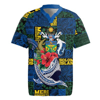 Solomon Islands Meri Kirihimete Rugby Jersey Funny Santa Riding Shark LT9 Blue - Polynesian Pride