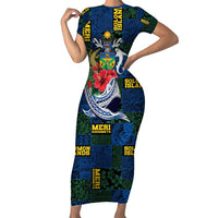 Solomon Islands Meri Kirihimete Short Sleeve Bodycon Dress Funny Santa Riding Shark - Polynesian Pride