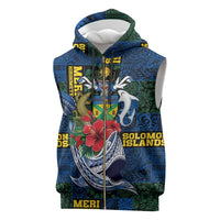 Solomon Islands Meri Kirihimete Sleeveless Zip Hoodie Funny Santa Riding Shark LT9 Blue - Polynesian Pride