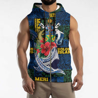 Solomon Islands Meri Kirihimete Sleeveless Zip Hoodie Funny Santa Riding Shark - Polynesian Pride