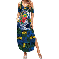 Solomon Islands Meri Kirihimete Summer Maxi Dress Funny Santa Riding Shark LT9 Women Blue - Polynesian Pride