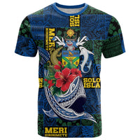 Solomon Islands Meri Kirihimete T Shirt Funny Santa Riding Shark LT9 Blue - Polynesian Pride